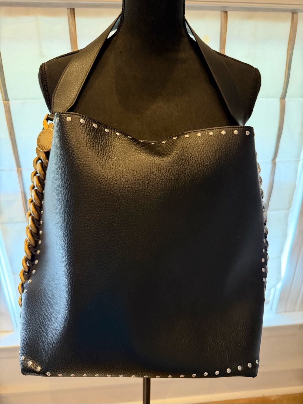 Stella McCartney Black Leather Stud-Trim Shoulder Tote
